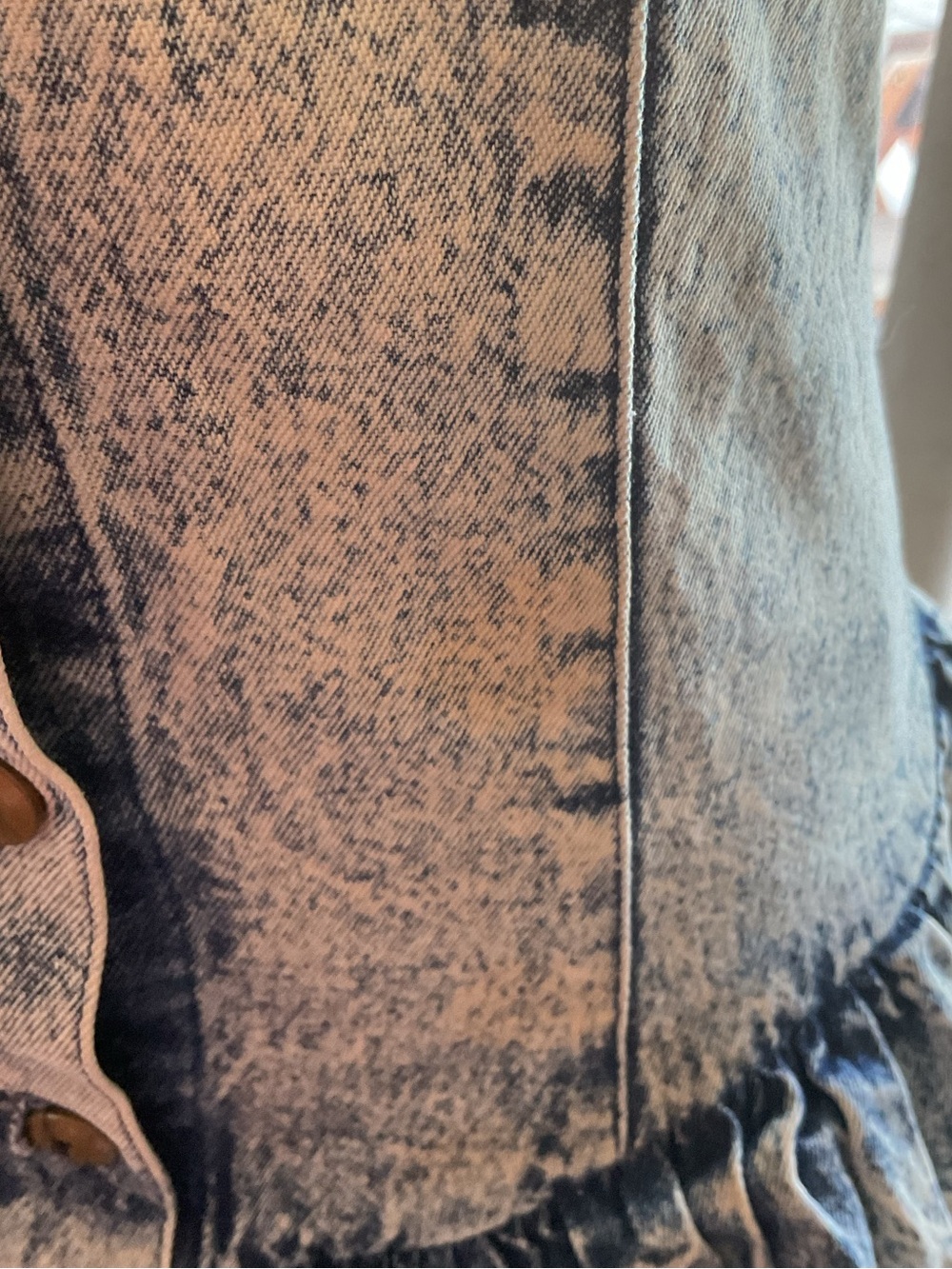 Vintage 80s Notorious Acid Wash Denim Dress 7/8 Ruffle Puff Sleeve Mini - Picture 5 of 8